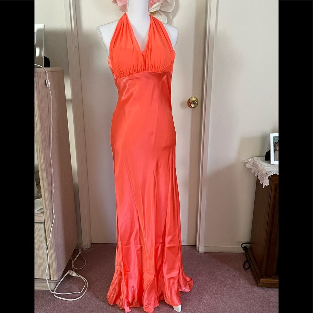 Orange  halter satin gown